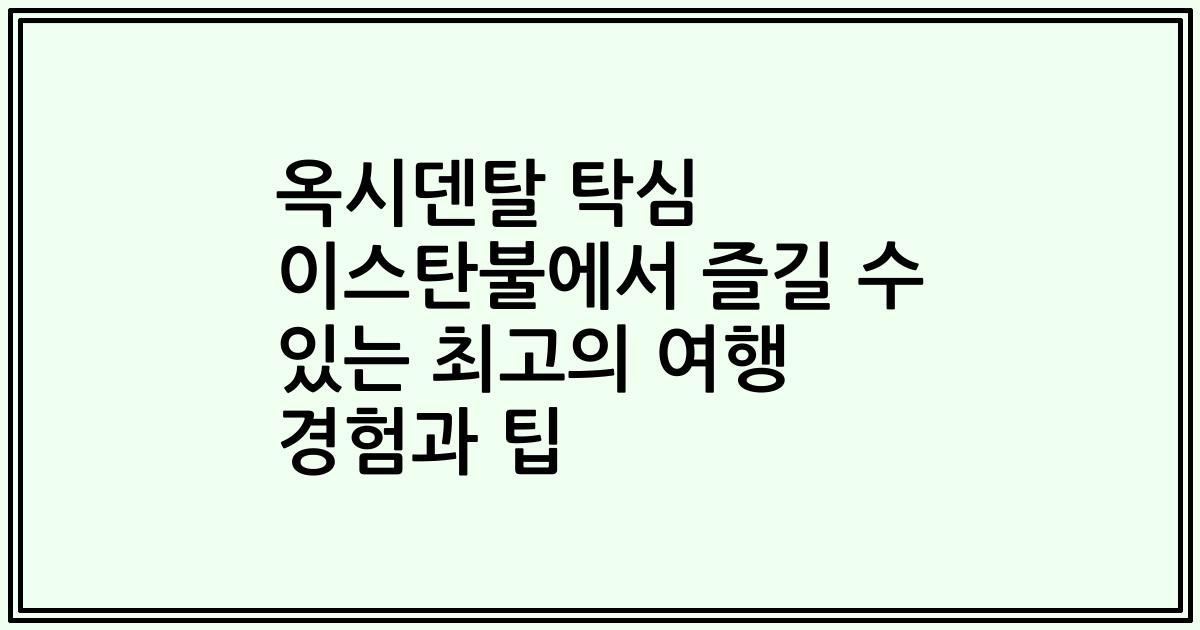 옥시덴탈 탁심 이스탄불에서 즐길 수 있는 최고의 여행 경험과 팁